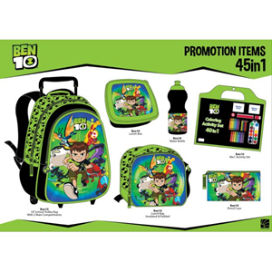 ست 45 در 1 کوله پشتی چرخدار 46 سانتی بن تن مدل Rainbow Max - Backpack - Trolley - Promotion Items 45 in 1 - Ben 10 _کوله پشتی